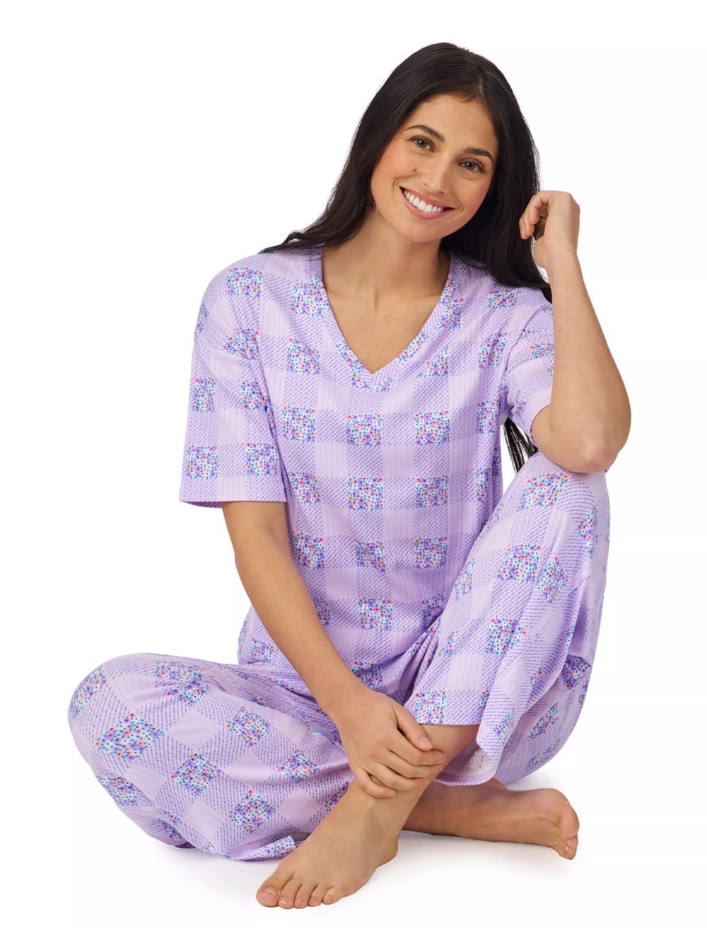 Women's Cuddl Duds® V-Neck Short Sleeve Pajama Top & Capri Pajama Pants
Set